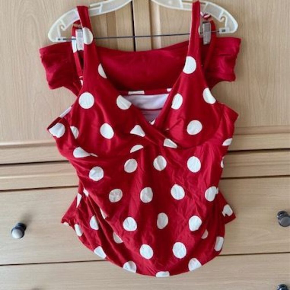 Red and white polka dot tankini